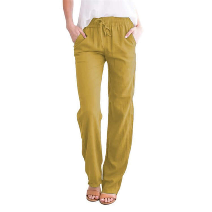 Women's Linen-Cotton Wide-Leg Drawstring Pants