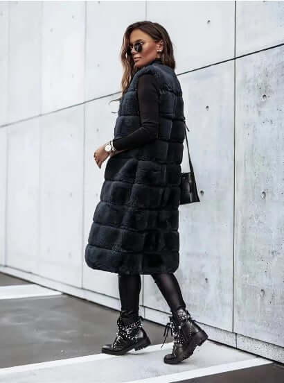 Faux Fur Vest - Women's Sleeveless Open Longline Gilet