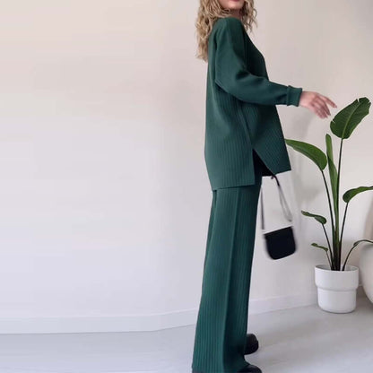 Women's Ribbed Knit Cardigan & Pants Set