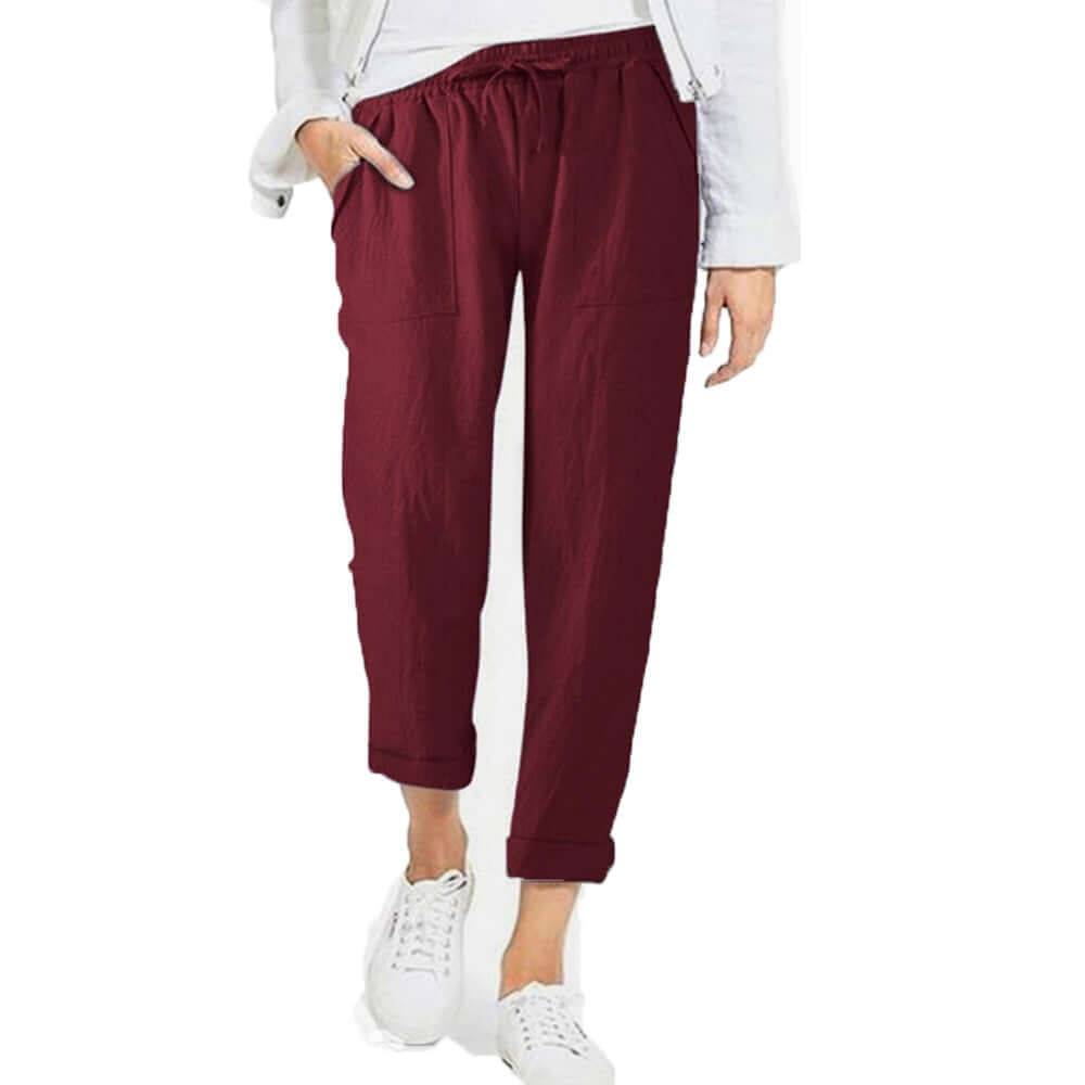 Women's Linen-Cotton Wide-Leg Drawstring Pants