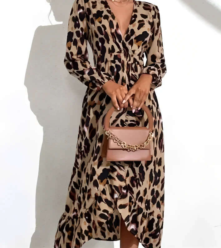 Women's Leopard Print V-Neck Dress