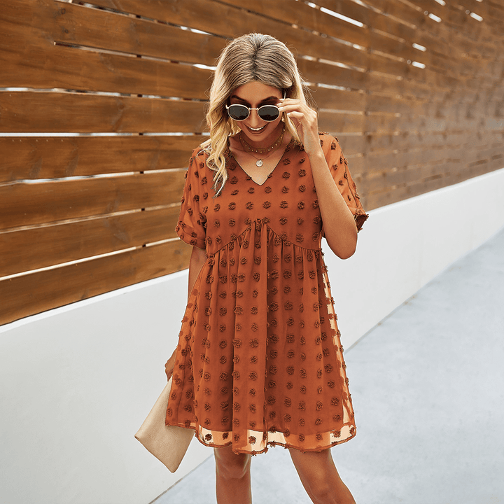 Patterned Mini Dress with V-Neck