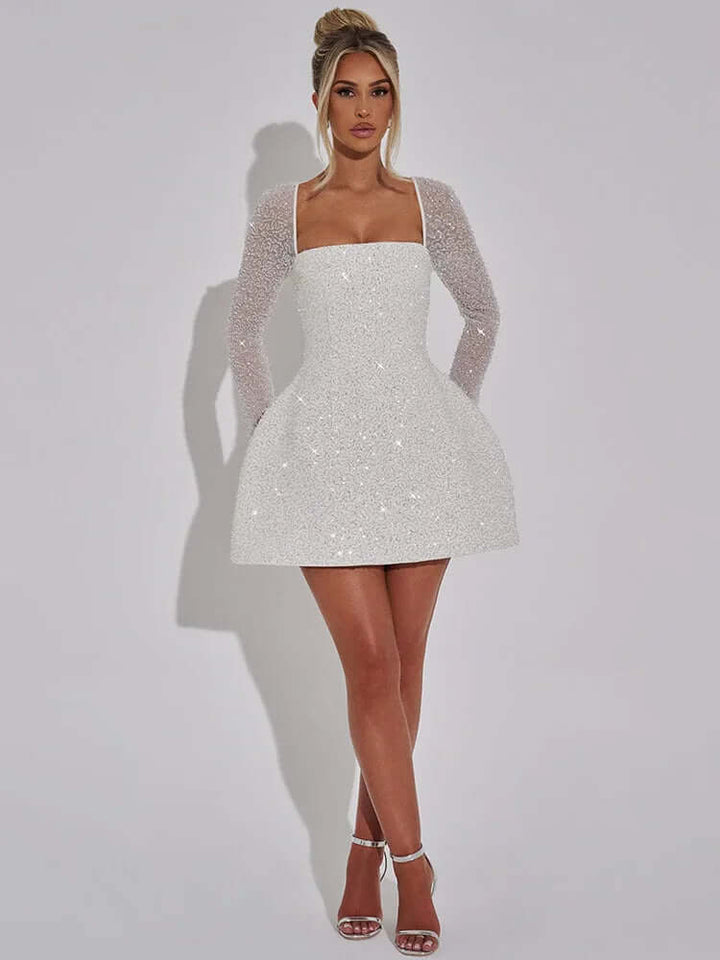 Sequin Bodycon Mini Dress - Women's Long Sleeve Partywear