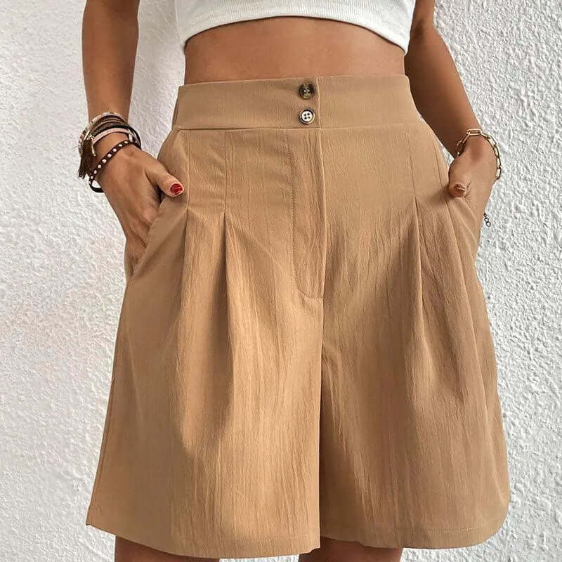 Women's High-Waisted Pleated Shorts