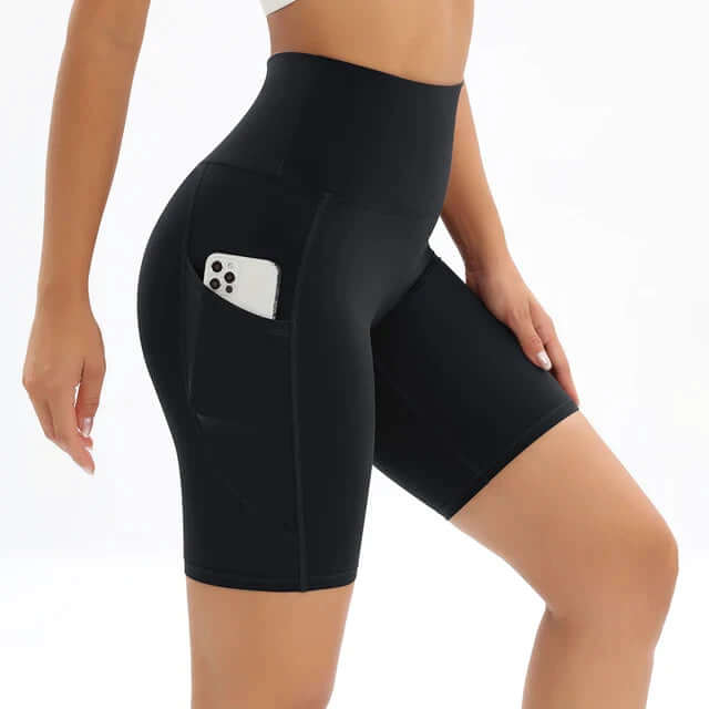 Women's High-Waisted Fitness Shorts with Pocket