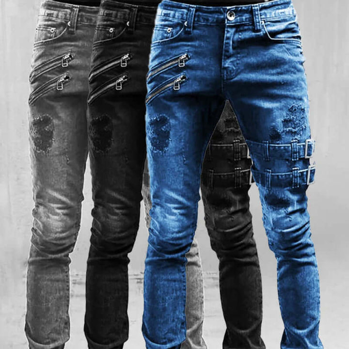 Men's Vintage Buckle Detail Denim Jeans