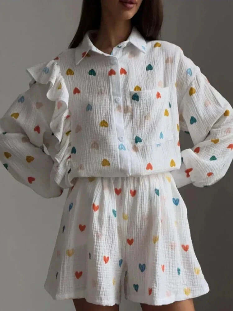 Women's Textured Blouse & Shorts Set