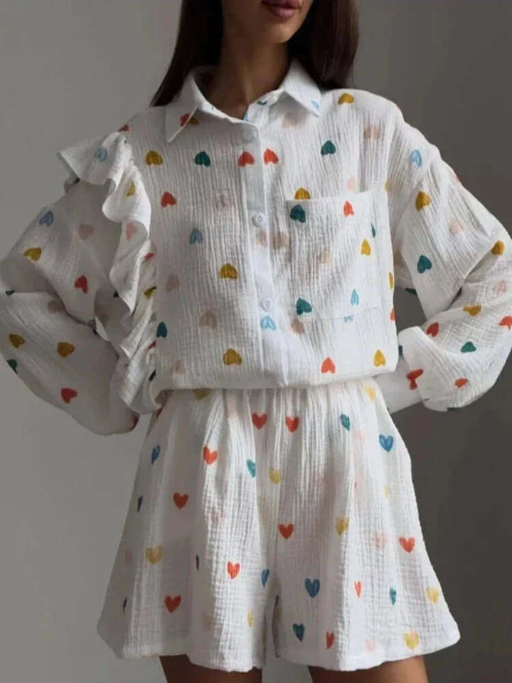 Women's Textured Blouse & Shorts Set