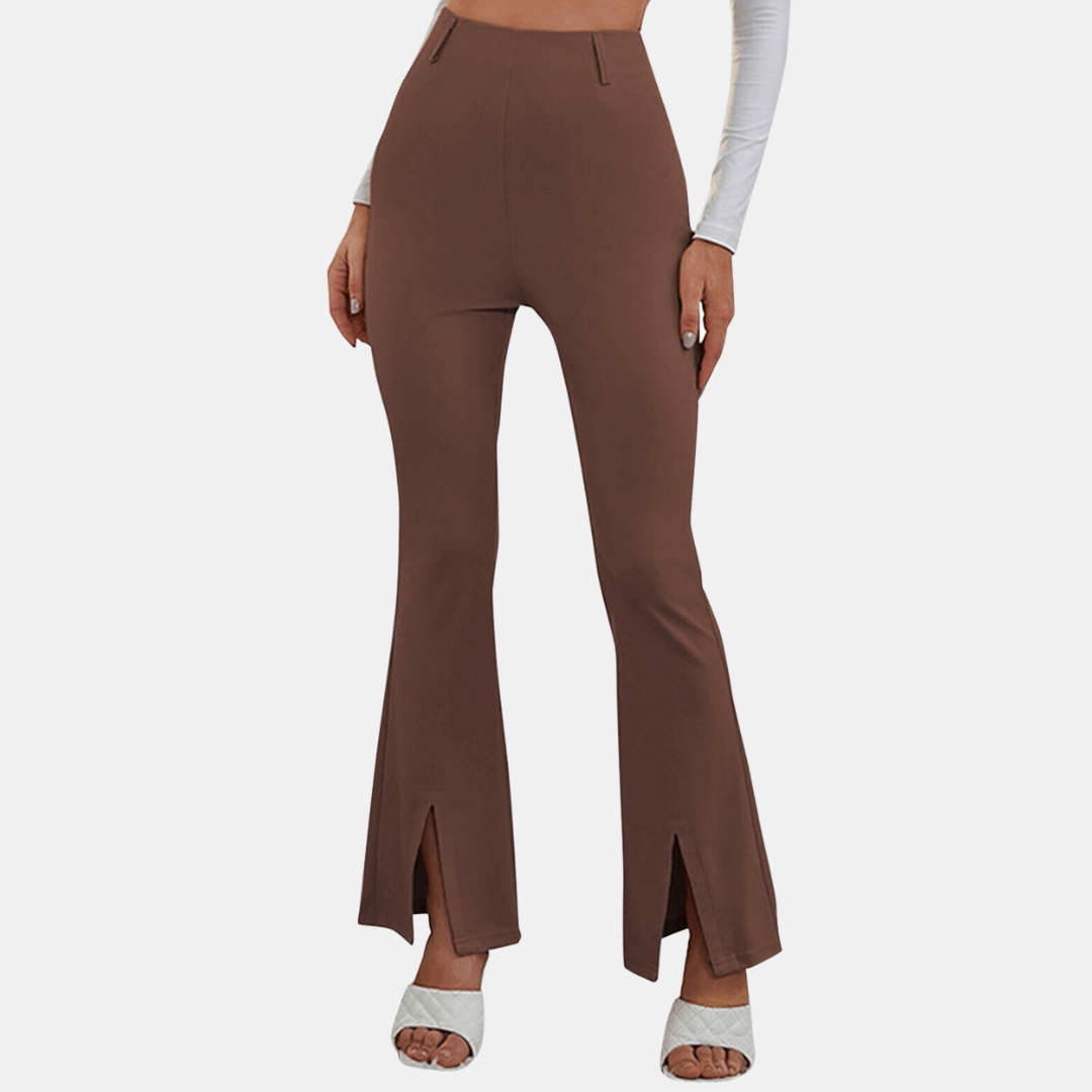 Women's High-Waisted Flare Trousers with Front Slit