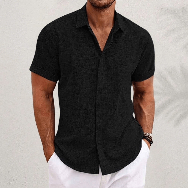 Men's Short-Sleeved Cotton Linen Shirt