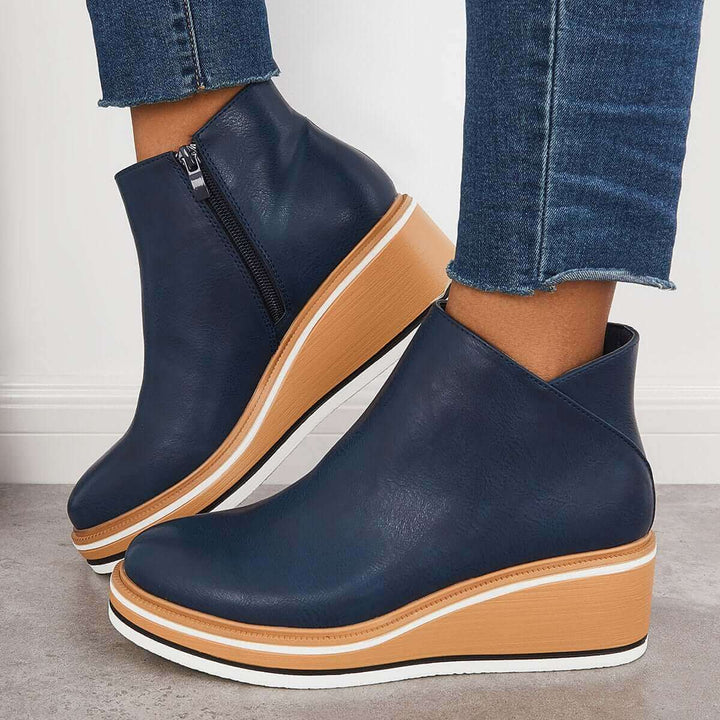 Women's Platform Ankle Boots with Zip