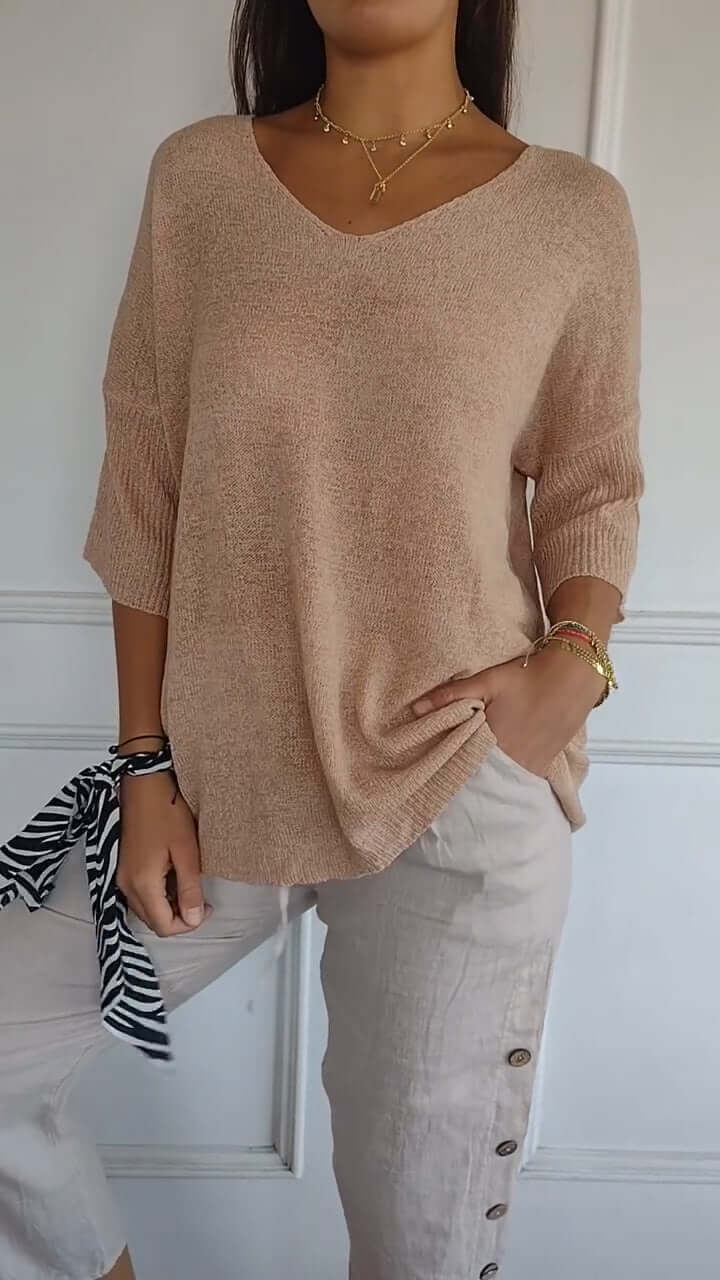 Women's Loose V-Neck Knitted Top