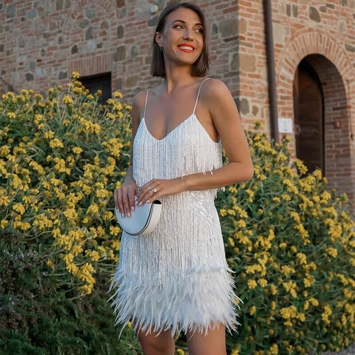 Sequin Feather Maxi Dress