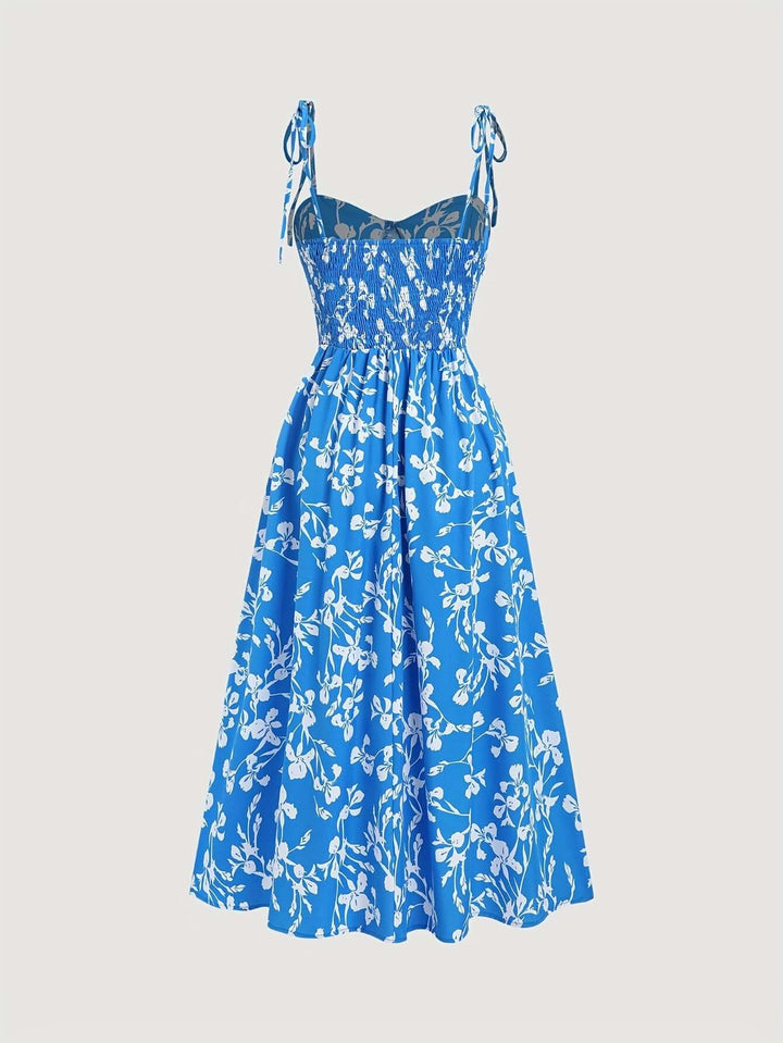Floral Print Midi Dress with Tie Straps