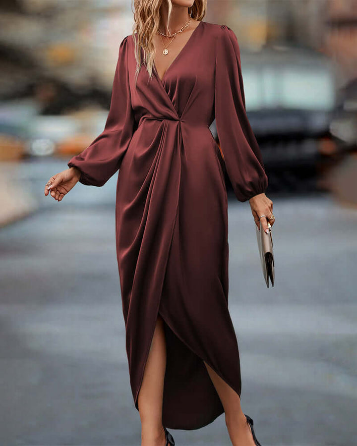 Women's V-Neck Lantern Sleeve Dress