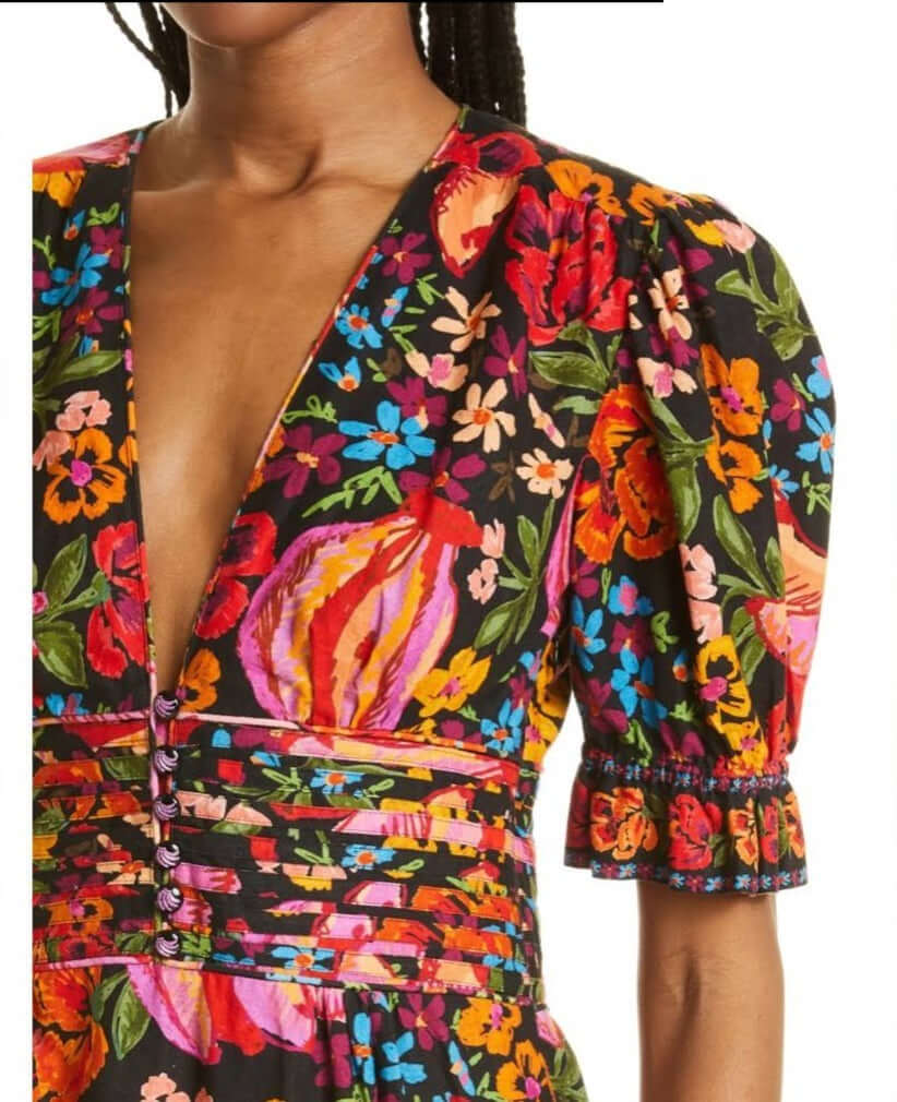 Printed Puff Sleeve Midi Dress