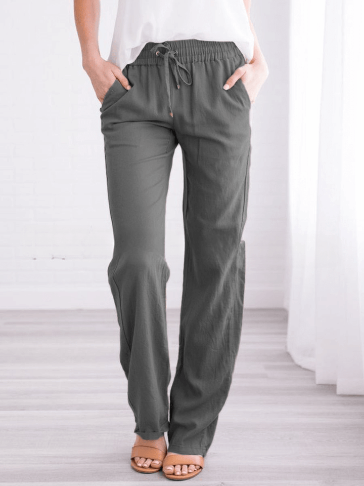 Women's Linen-Cotton Wide-Leg Drawstring Pants