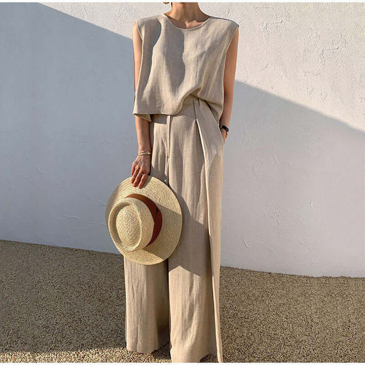 Women's Sleeveless Top & Wide-Leg Trousers Set