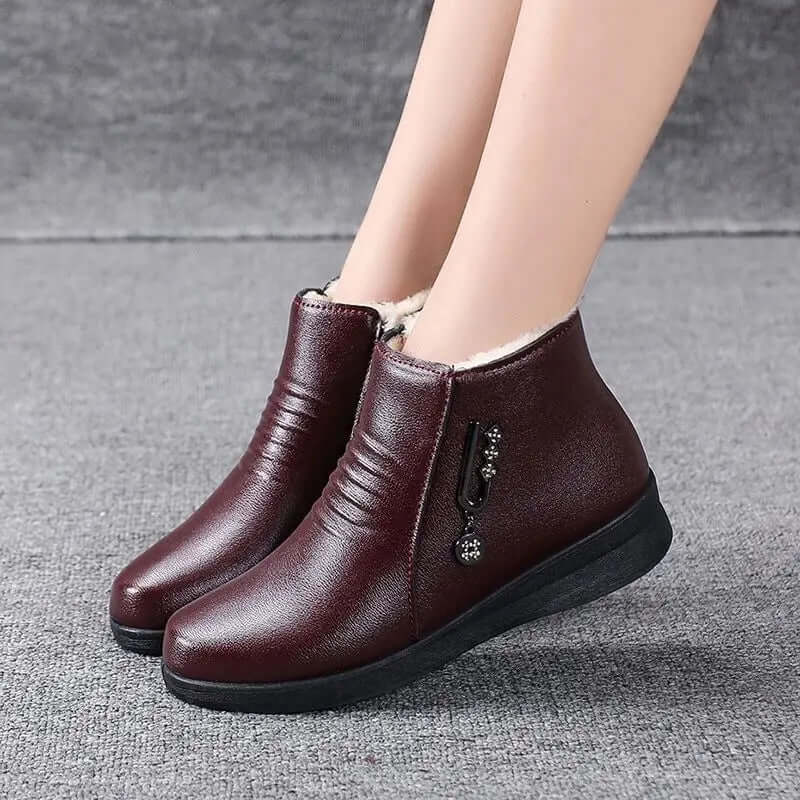 Women's Plush Lined Ankle Boots with Zip & Metallic Detail