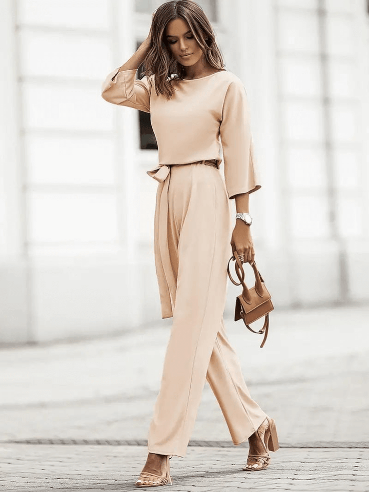 Women's Wide Leg Belted Jumpsuit