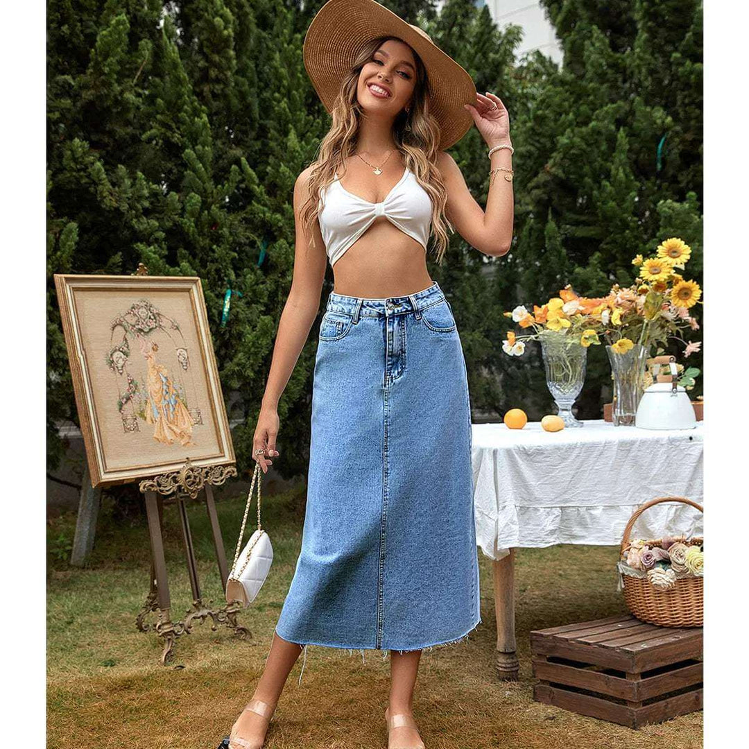 Women's High-Waisted Denim Maxi Skirt