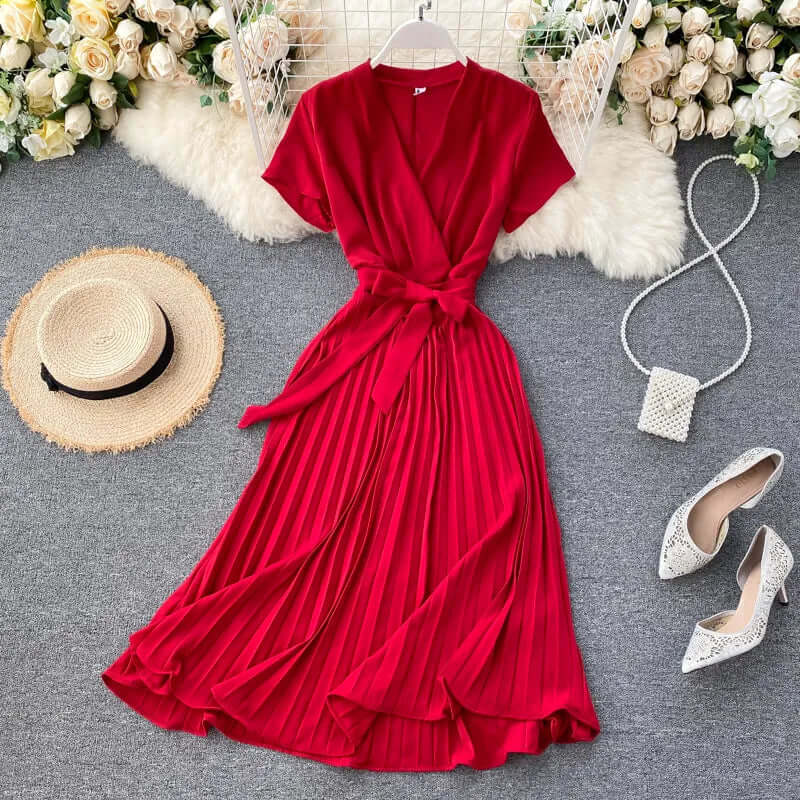 Women's Elegant Pleated Midi Dress