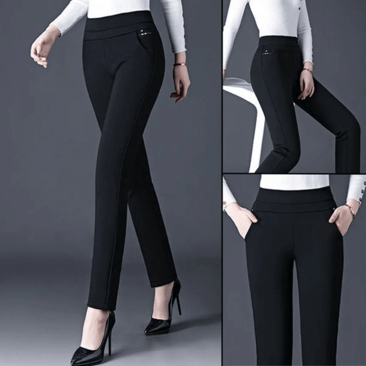 Women's Elastic High Waist Straight Leg Trousers