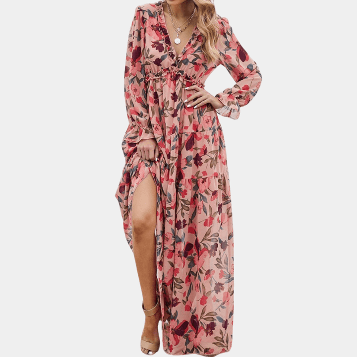 Floral Chiffon Maxi Dress - Elegant