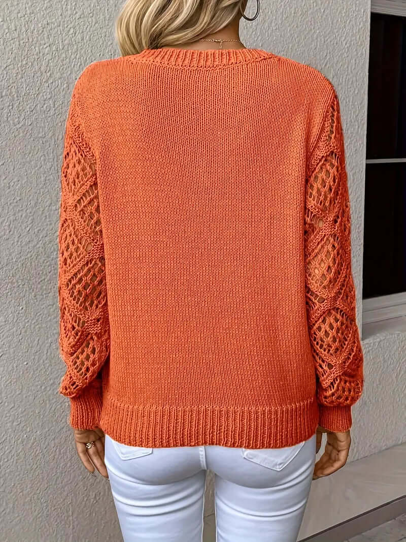 Women's Relaxed Fit V-Neck Open Knit Sweater