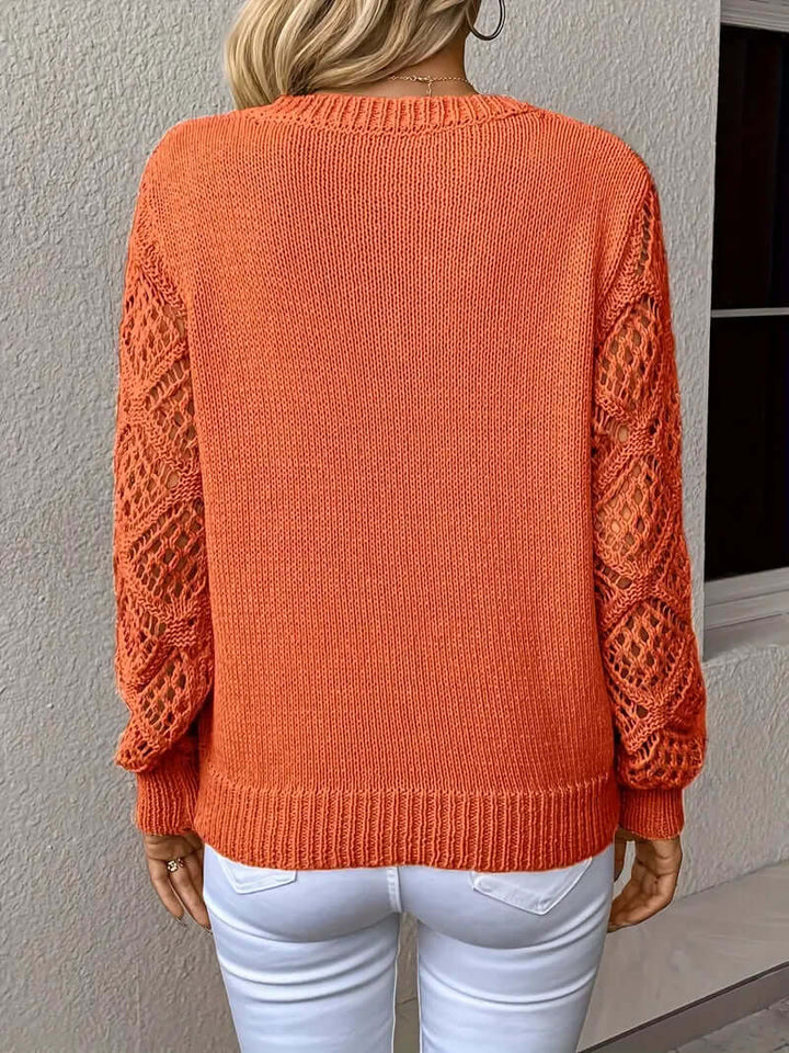 Women's Relaxed Fit V-Neck Open Knit Sweater