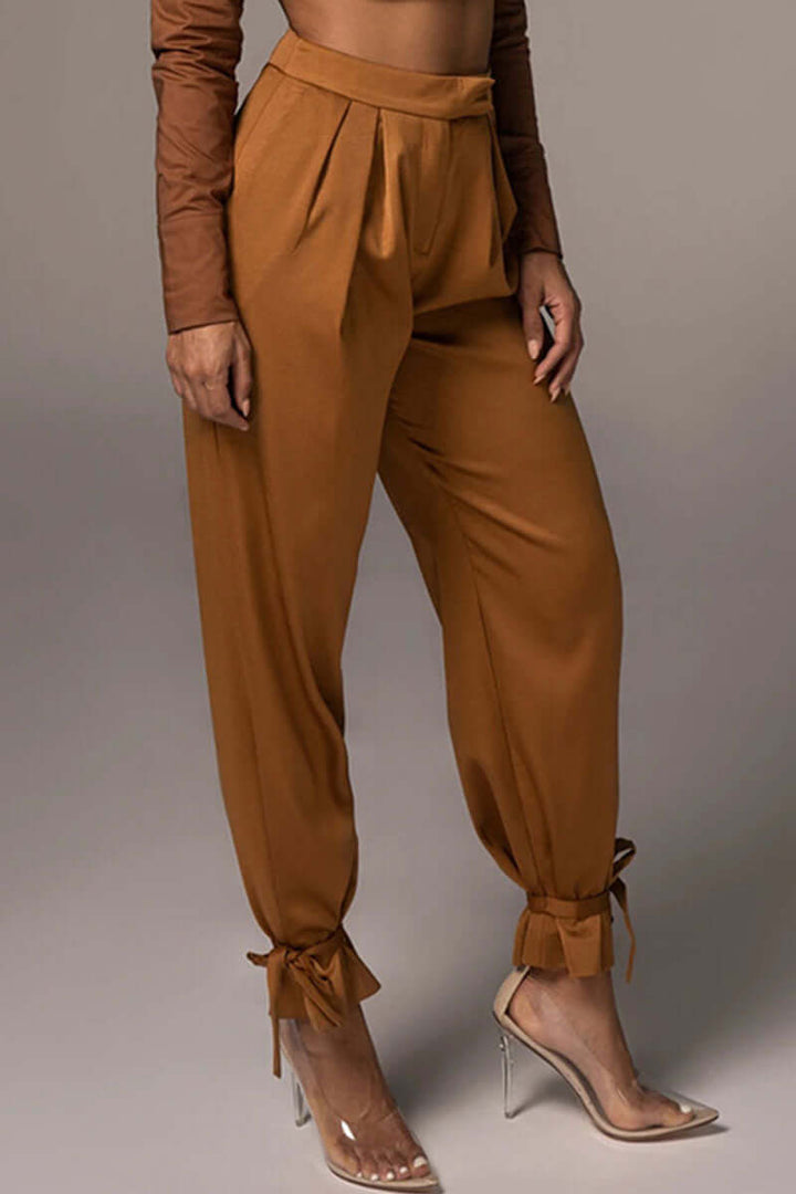 Women's High-Waisted Tapered Trousers with Ankle Tie