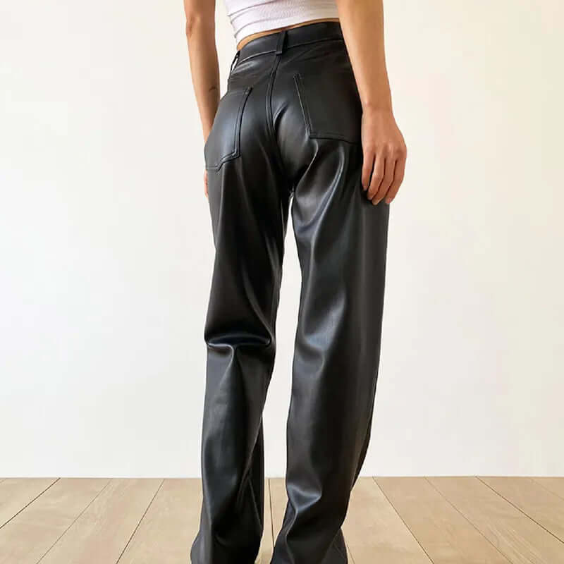 Women's High-Waist Straight Leg Vintage Leather Pants