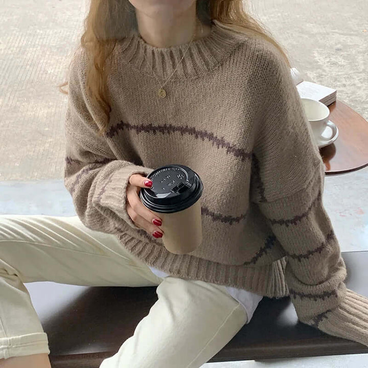 Women's Striped Knitted Round Neck Sweater