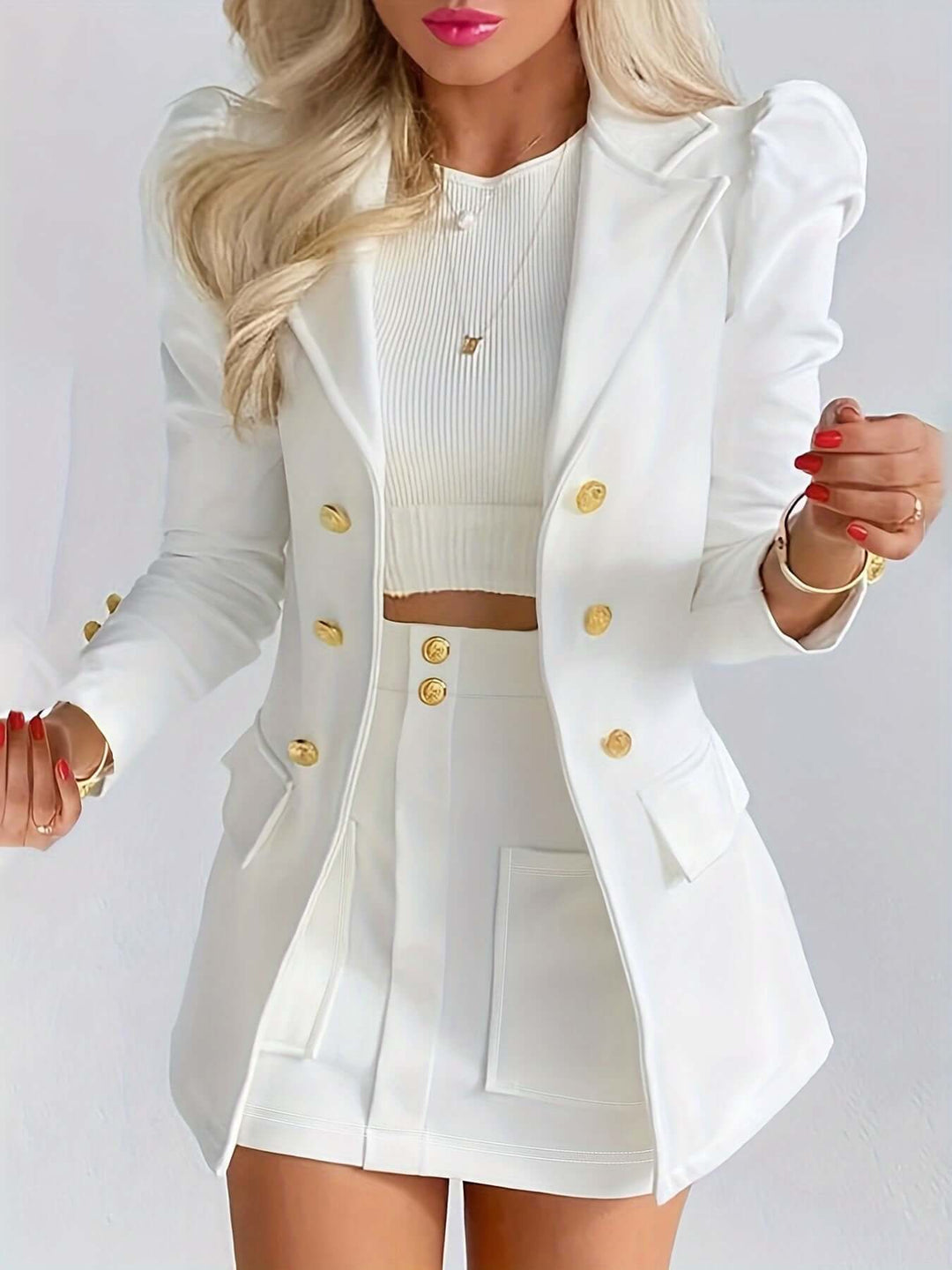 Women's Double-Breasted Blazer and Skirt Suit