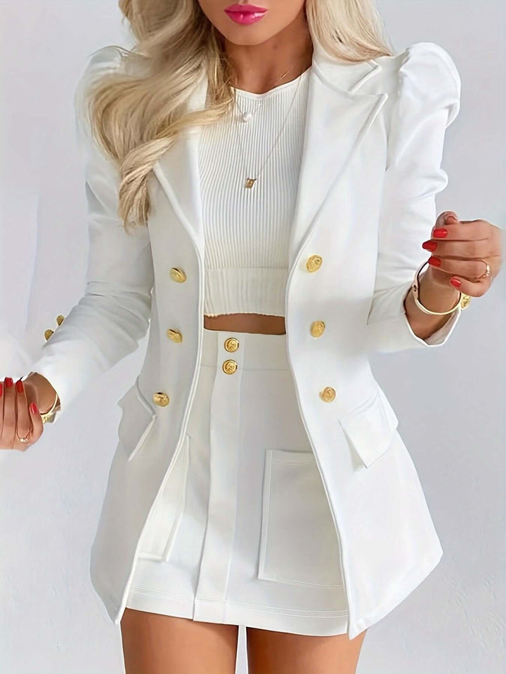 Women's Double-Breasted Blazer and Skirt Suit