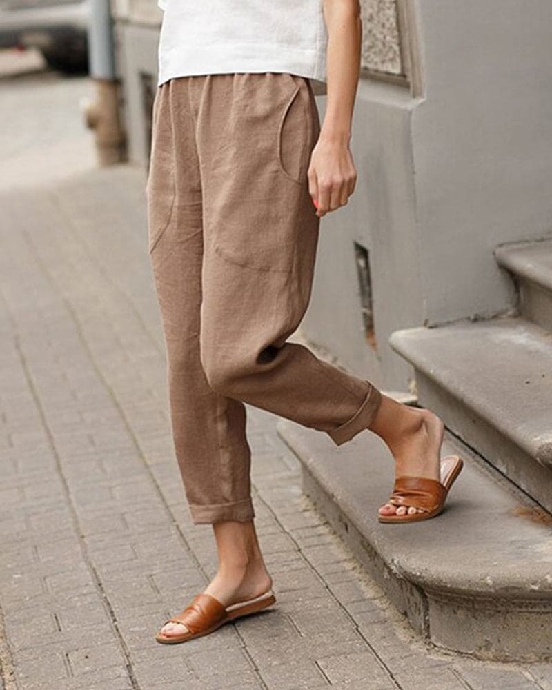 Women's Cropped Casual Pants with Pockets