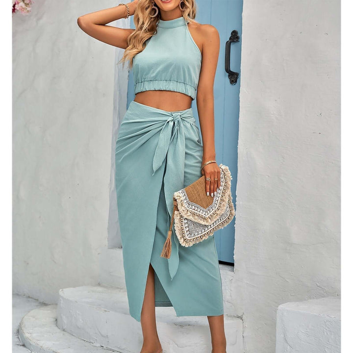 Women's Two-Piece Set - Crop Top & Midi Skirt