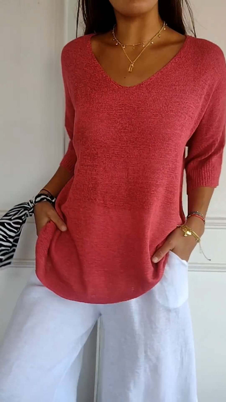 Women's Loose V-Neck Knitted Top