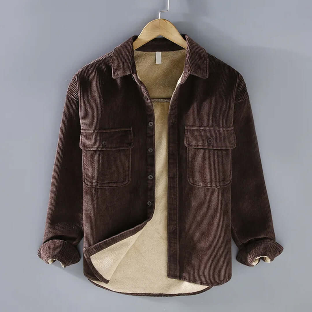 Men's Corduroy Button-Up Warm Winter Shirt