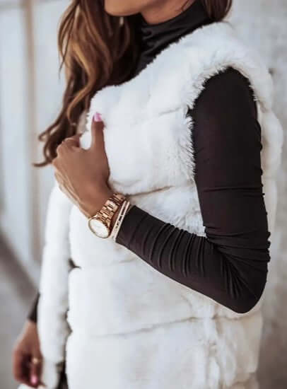Faux Fur Vest - Women's Sleeveless Open Longline Gilet