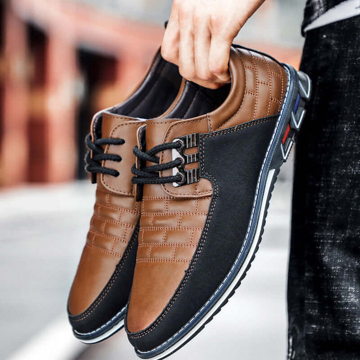 Men's Leather Checked Lace-Up Shoes