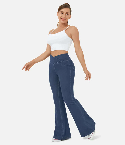 Women's High-Waisted Elasticated Flared Jeans