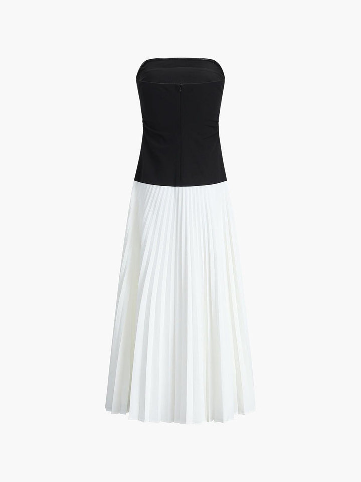 Strapless Pleated Midi Dress
