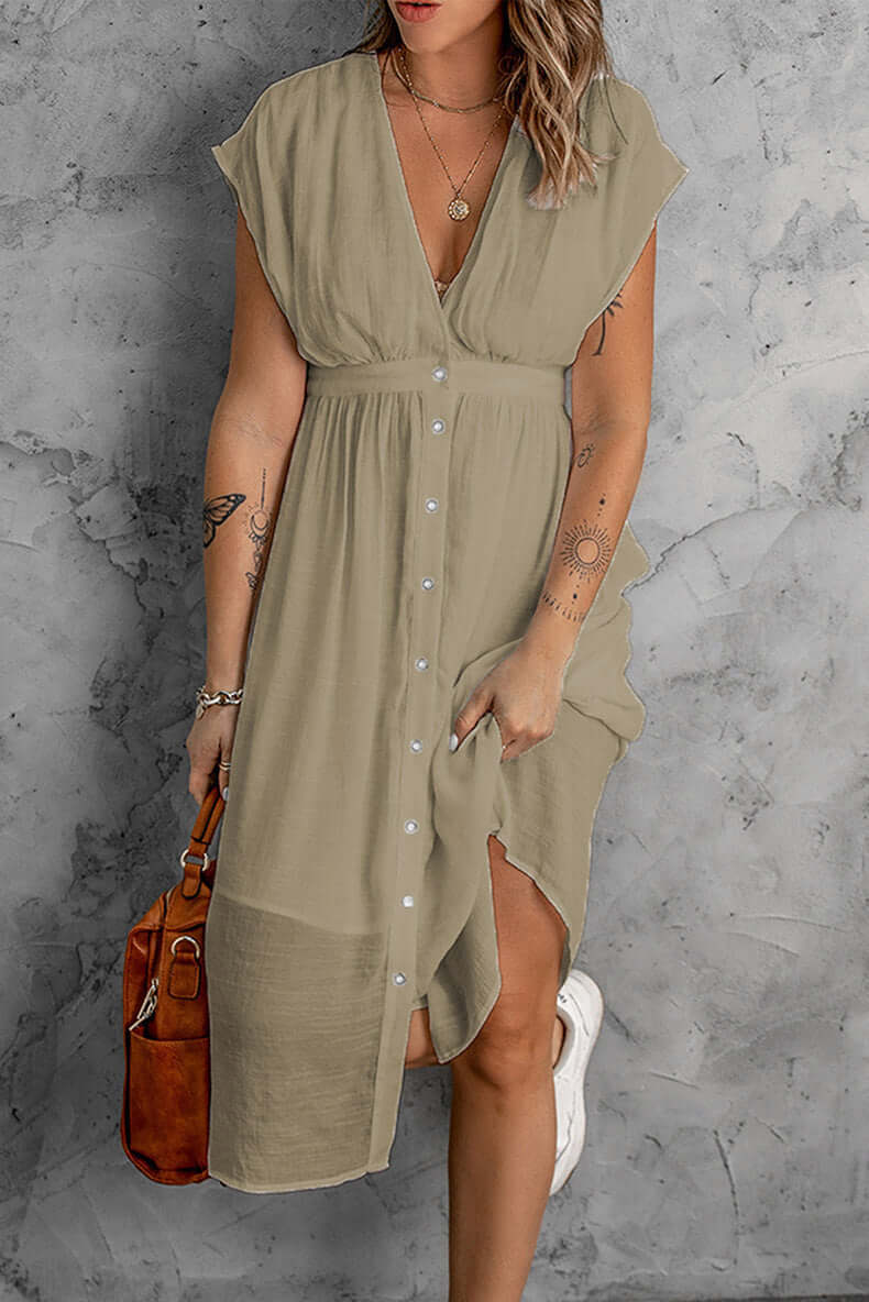 Women's V-Neck Dress with Sleeves