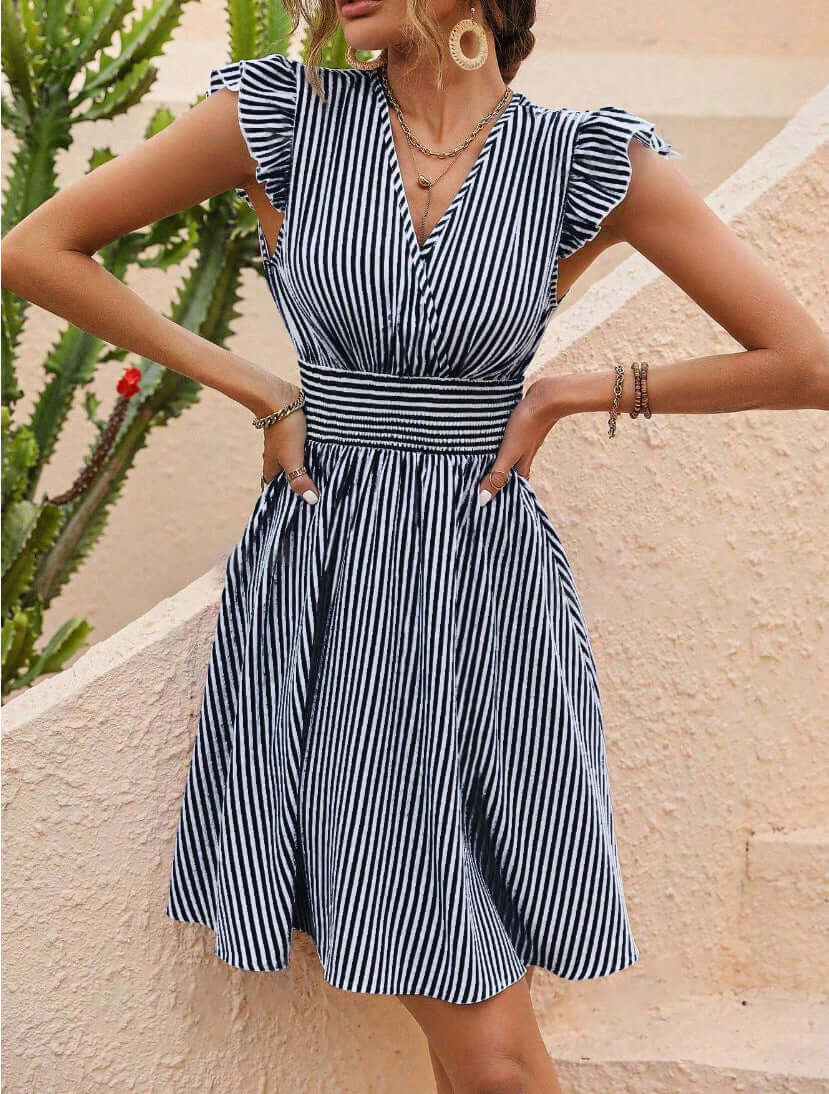 Striped Midi Dress, Elegant and Flattering