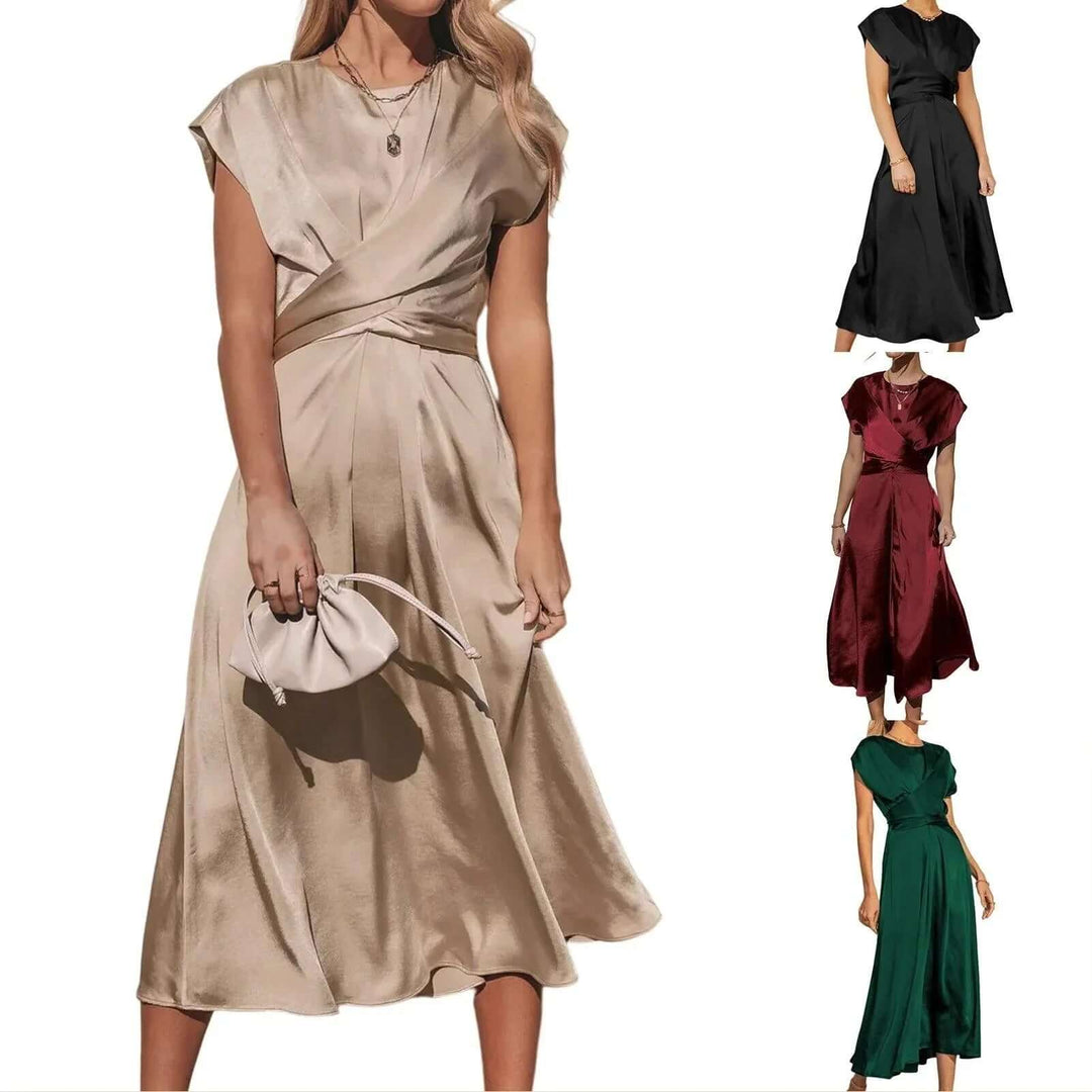 Satin Embroidered Midi Dress for Women