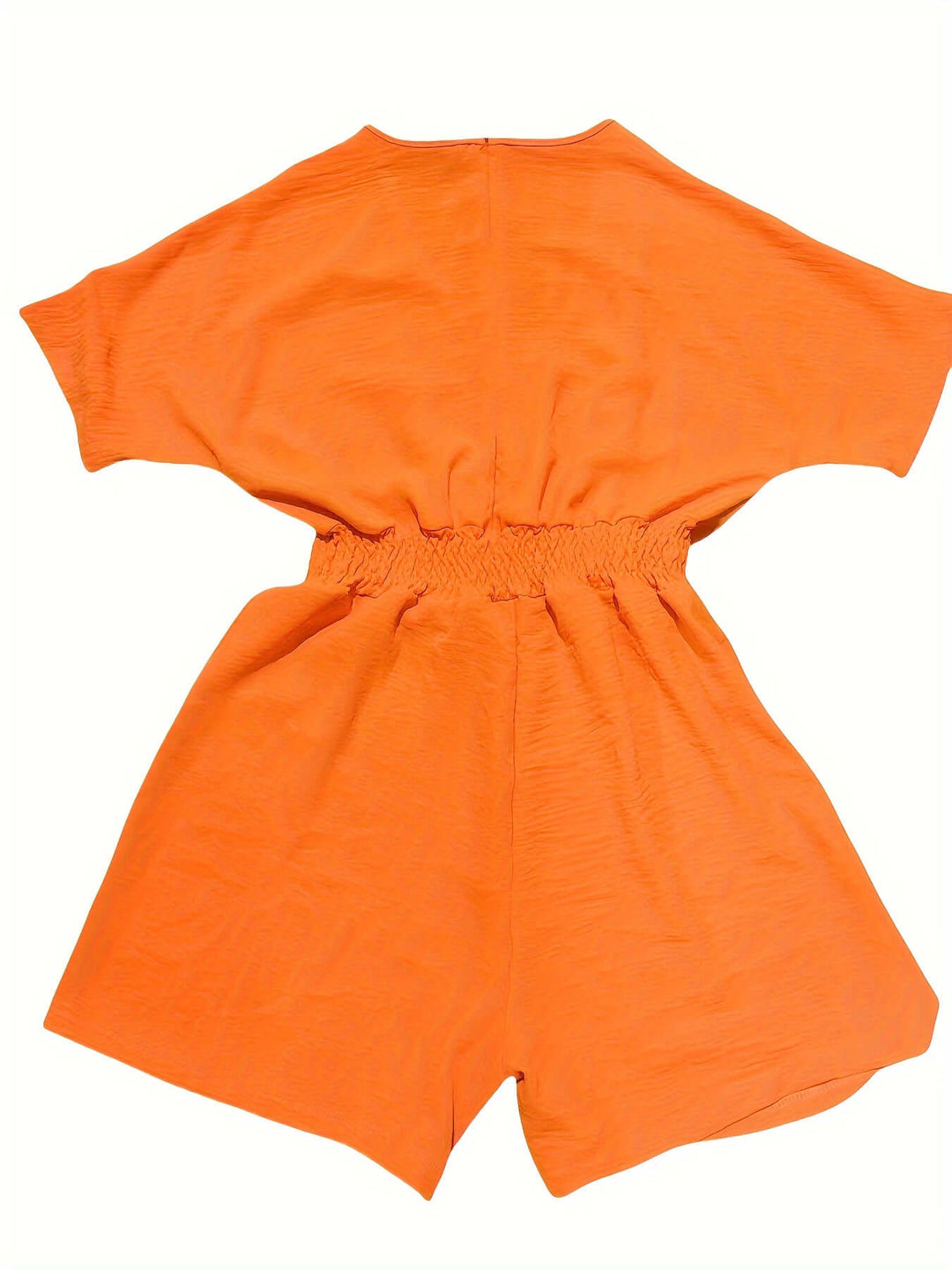 Shirred Waist Romper V-Neck Short Sleeve Jumpsuit