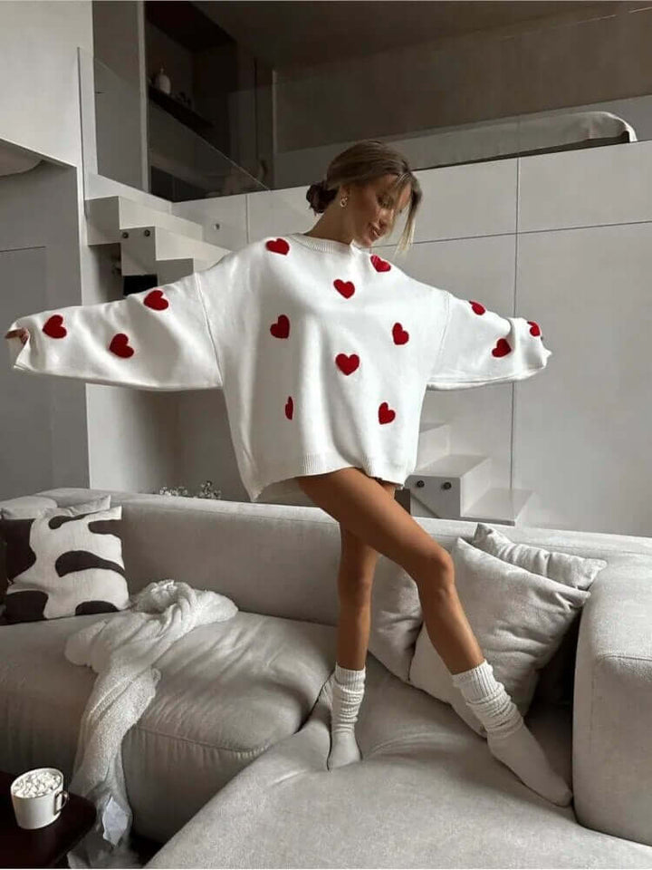 Women's Loose Fit Heart Print Sweater