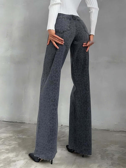 Women's Leopard Print High-Waisted Wide Leg Jeans