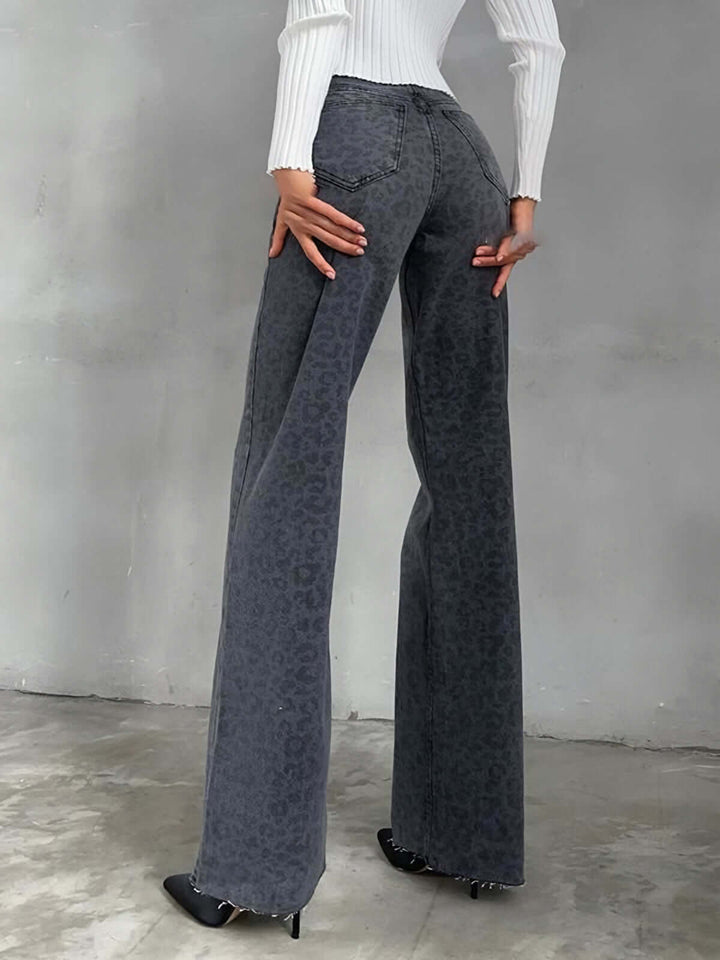 Women's Leopard Print High-Waisted Wide Leg Jeans